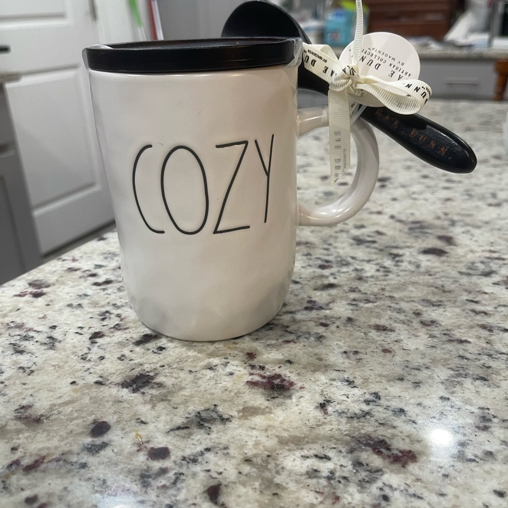 Rae Dunn COZY mug w/ wooden lid and a spoon NWT